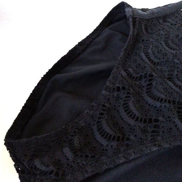 Jantzen Swim Bathing Suit Black Crochet Lace Bikini Strapless Hi Cut One Piece L - Picture 4 of 14